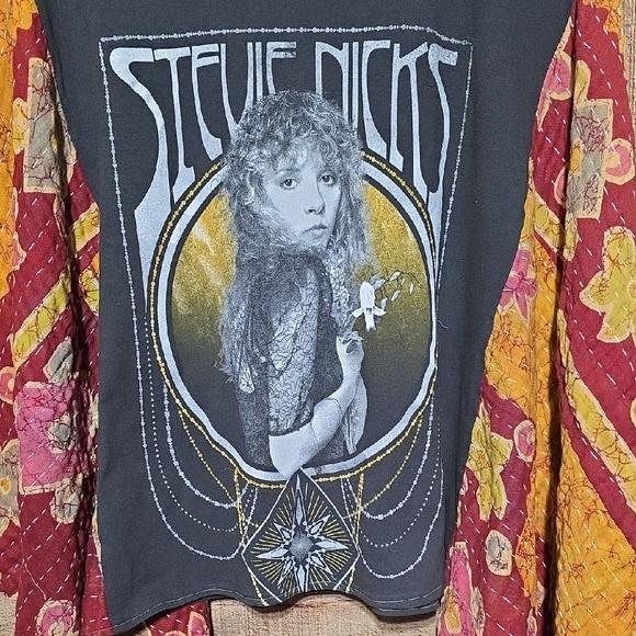 Upcycled Stevie Nicks Graphic Kantha Kimono Sleeve Top - Picture 6 of 7